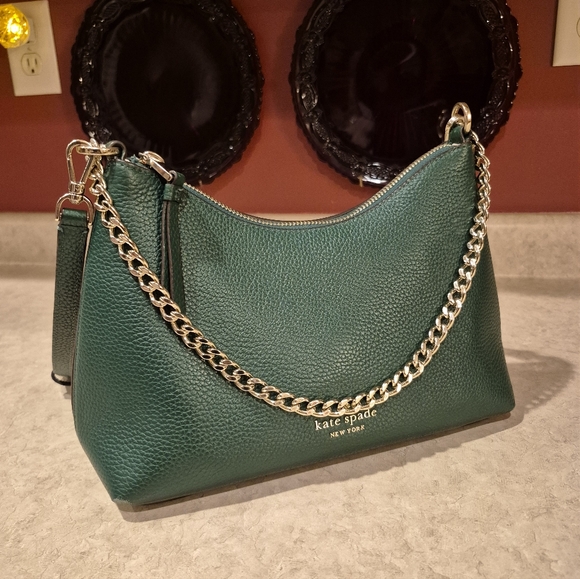 kate spade Handbags - Kate Spade New York Green Pebbled Leather Shoulder Bag With Gold Chain Accent